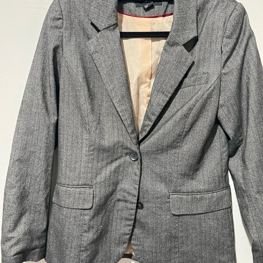 H&M Black and White Herringbone Blazer